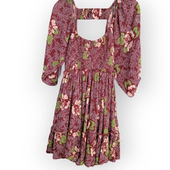 Free People l/s Summer Printed Dress Brown Floral XS - Picture 6 of 15